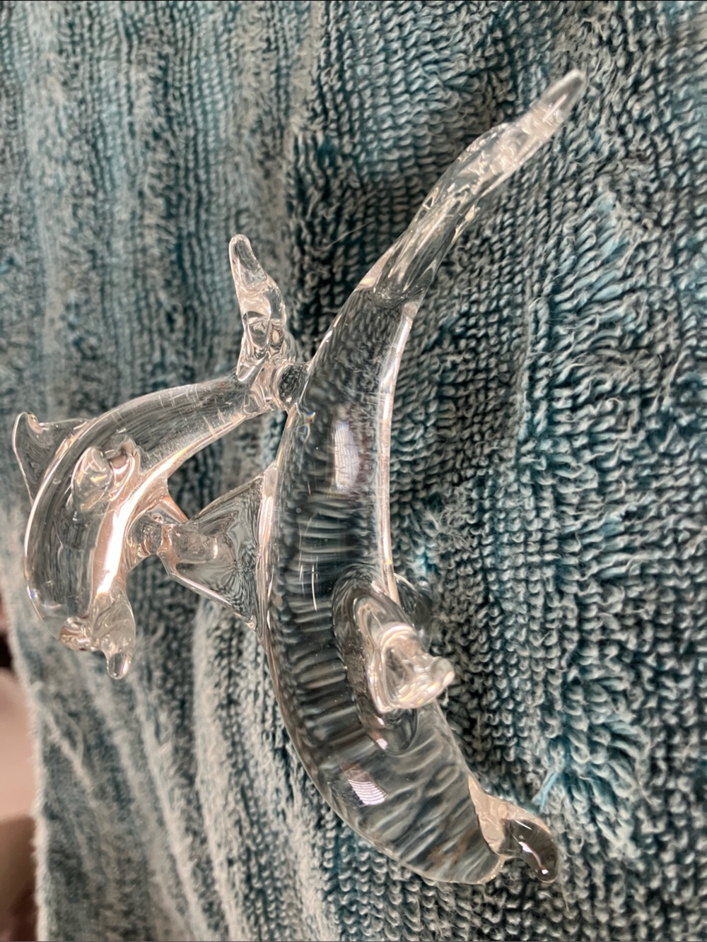 Hand Crafted Clear Glass Dolphin Sculpture - Transparent